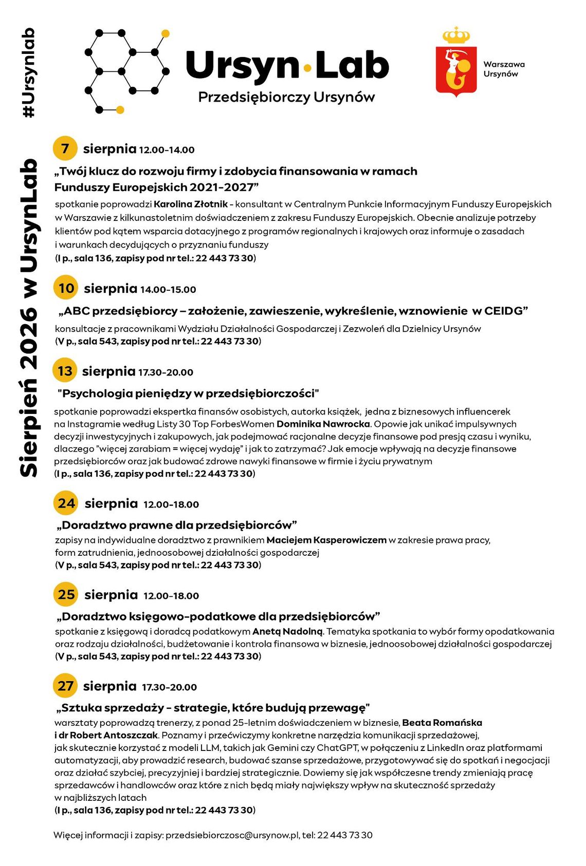 Bezpłatne wsparcie dla przedsiębiorców. Sierpniowe spotkania w „UrsynLabie”