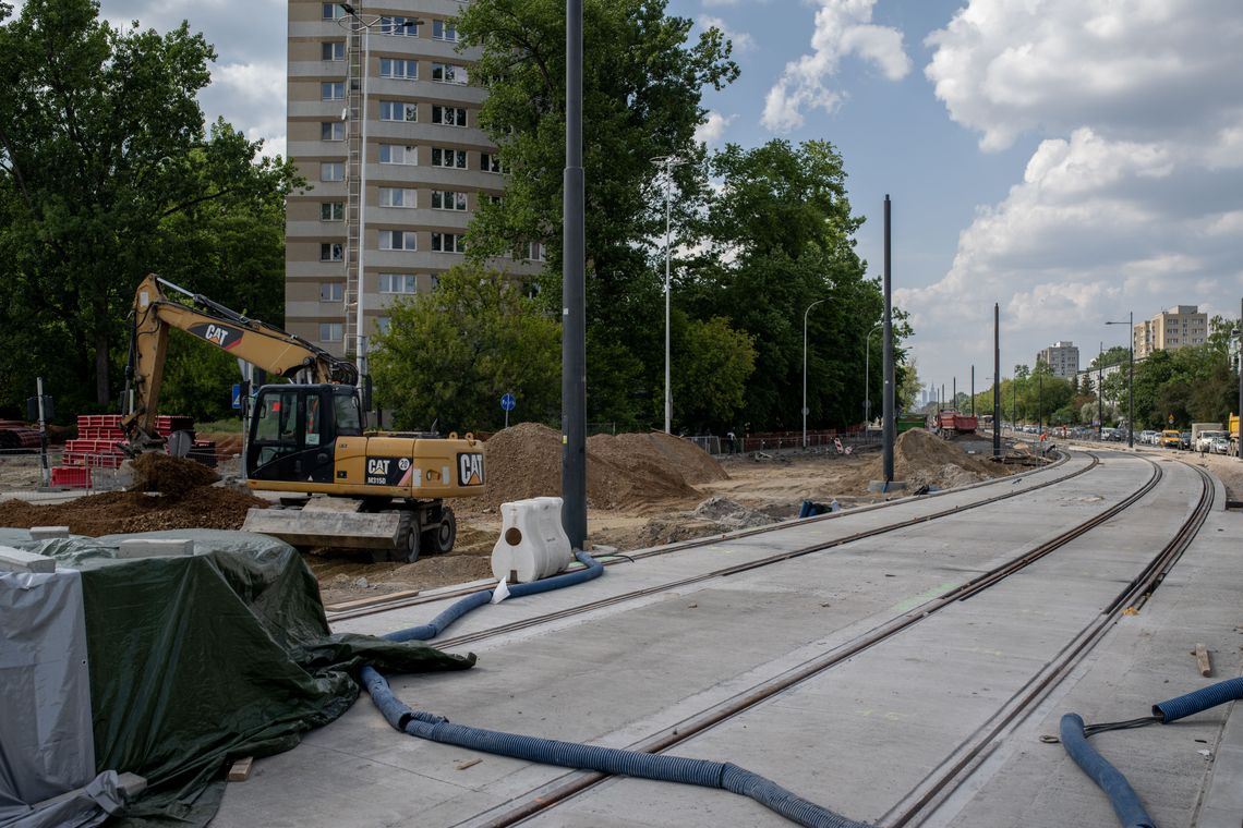 Budowa tramwaju do Wilanowa - zdjęcie poglądowe z czerwca 2024.