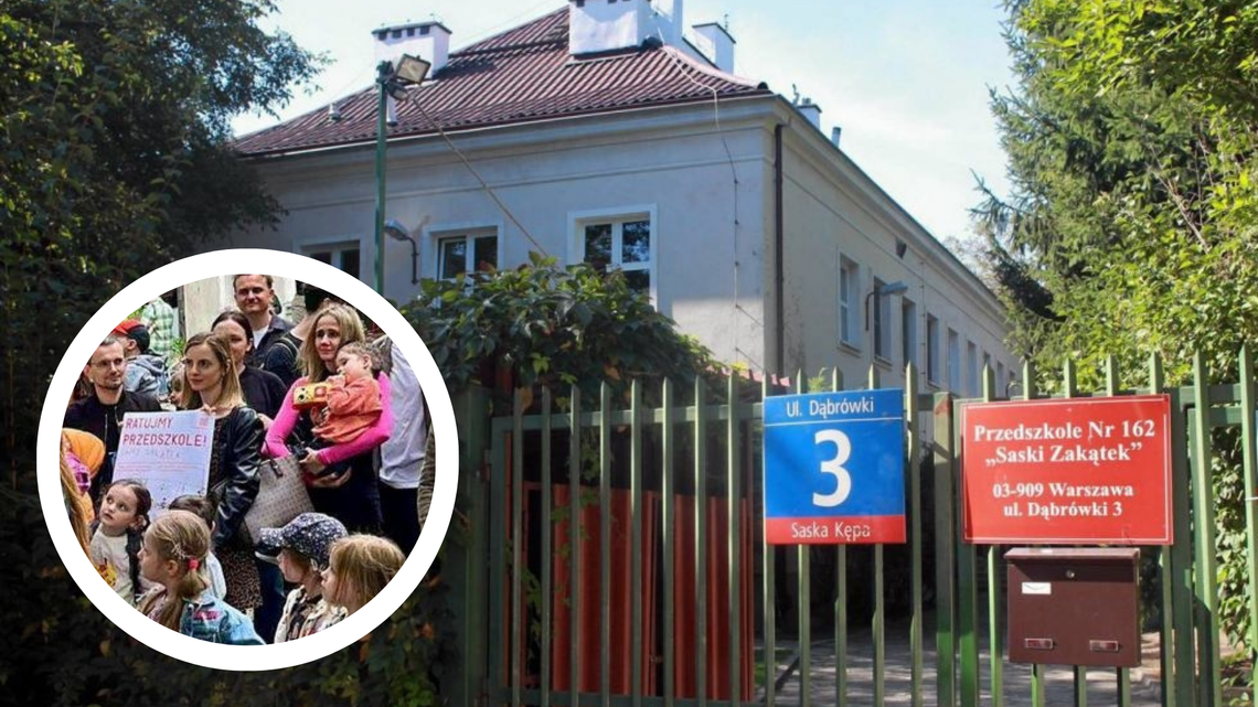 Protest mieszkańców w sprawie przedszkola Saski Zakątek