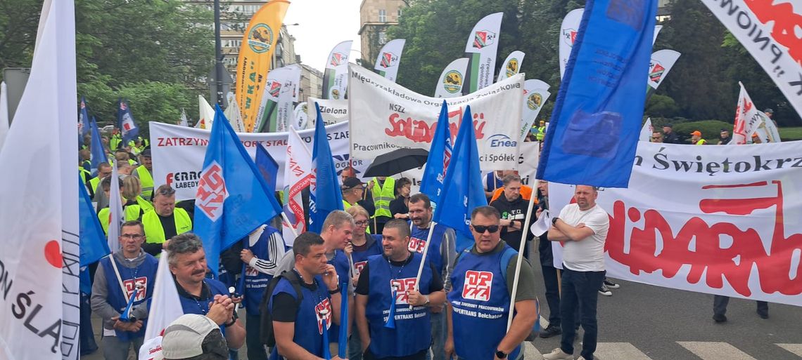 Protest hutników w Warszawie.