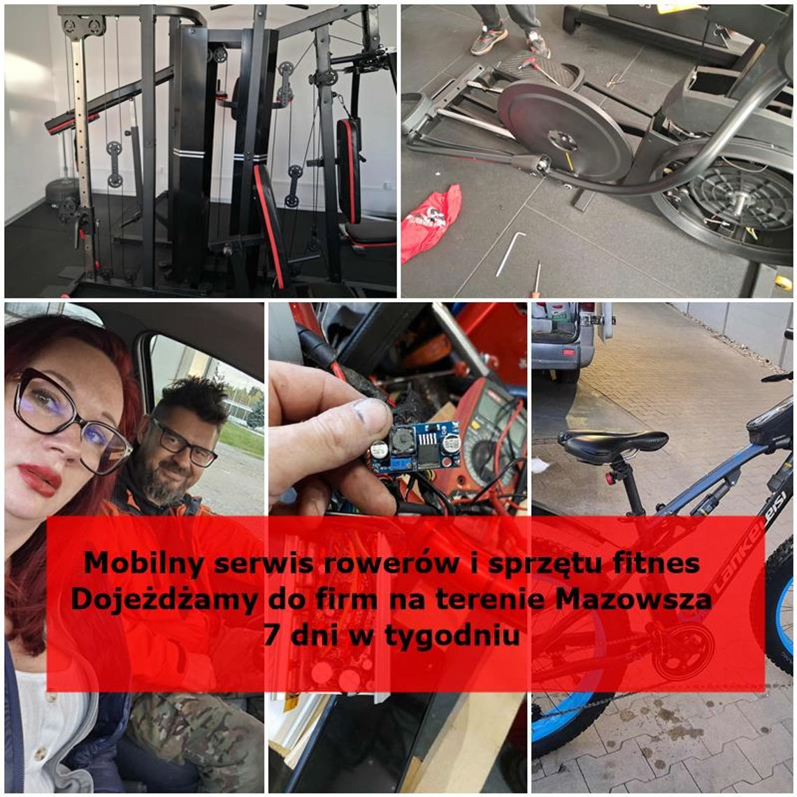 Mobilny serwis rowerów i sprzętu fitness - dojeżdżamy do firm na terenie Mazowsza / 7 dni w tygodniu