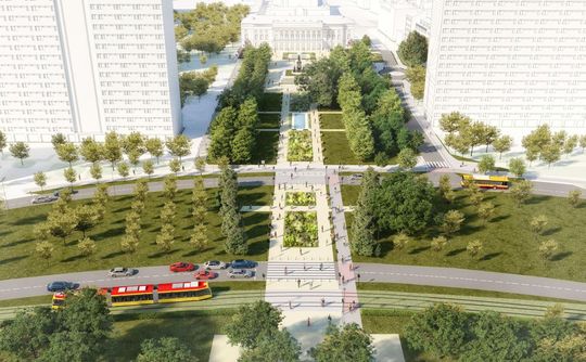 Widok z lotu ptaka na planowane nowe zagospodarowanie Placu Żelaznej Bramy
