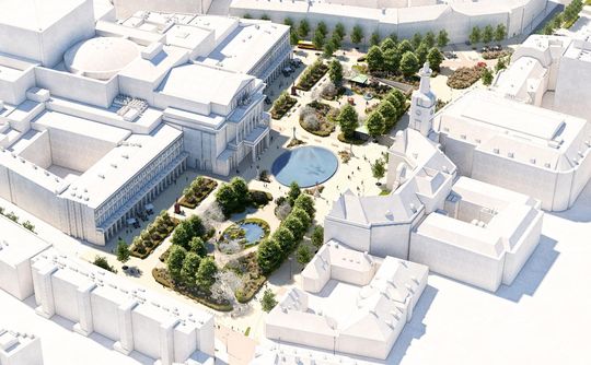 Widok z lotu ptaka na planowane nowe zagospodarowanie Placu Teatralnego
